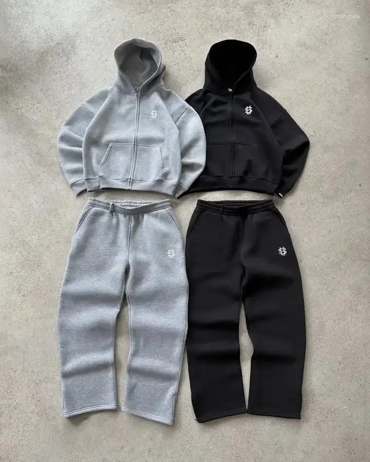 Men's Tracksuits 2025 Letter Embroidery Zipper Casual Men Suit Haruku Fashion Women Retro Hoodies Couple Sweatshirts Sweatpants