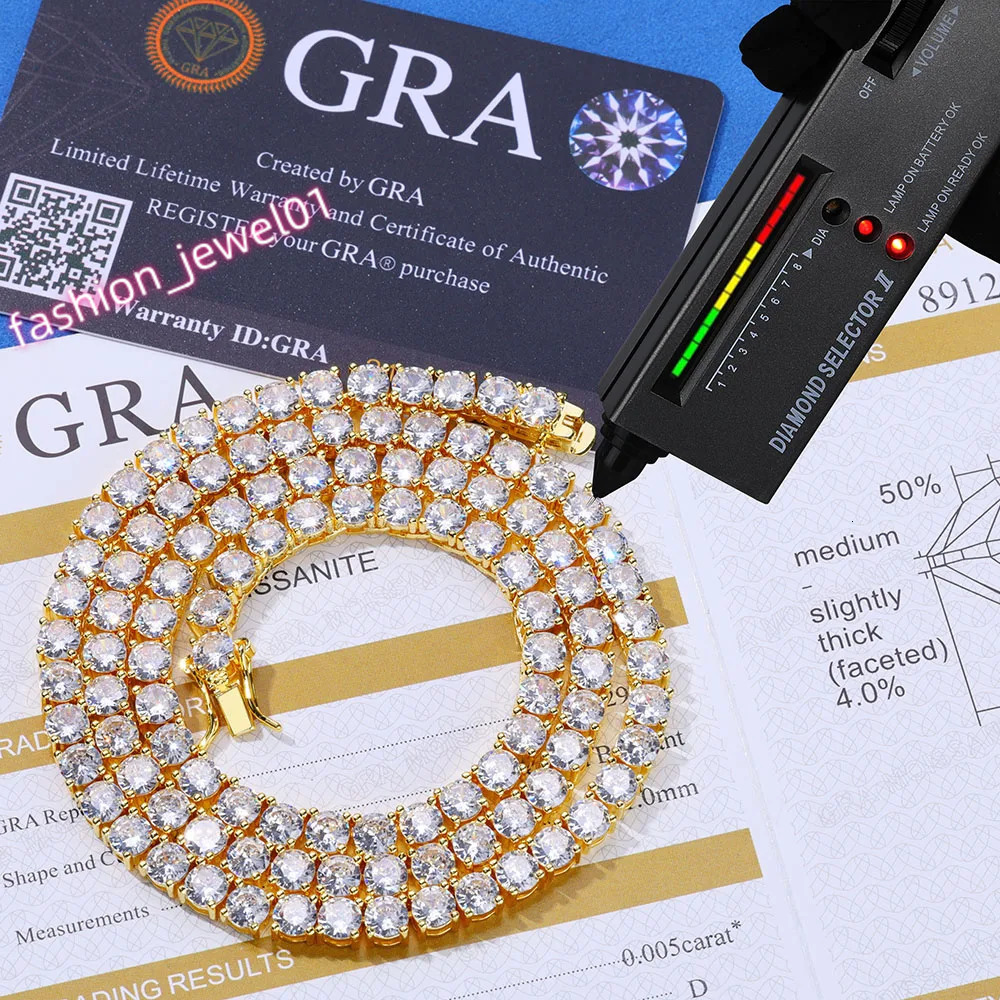 Moissanite Chain 925 Sterling Silver Bracelet Hip Hop Jewelry 3/4/5/6MM Bling Ice Out VVS with GRA Tennis Bracelet for Women Man