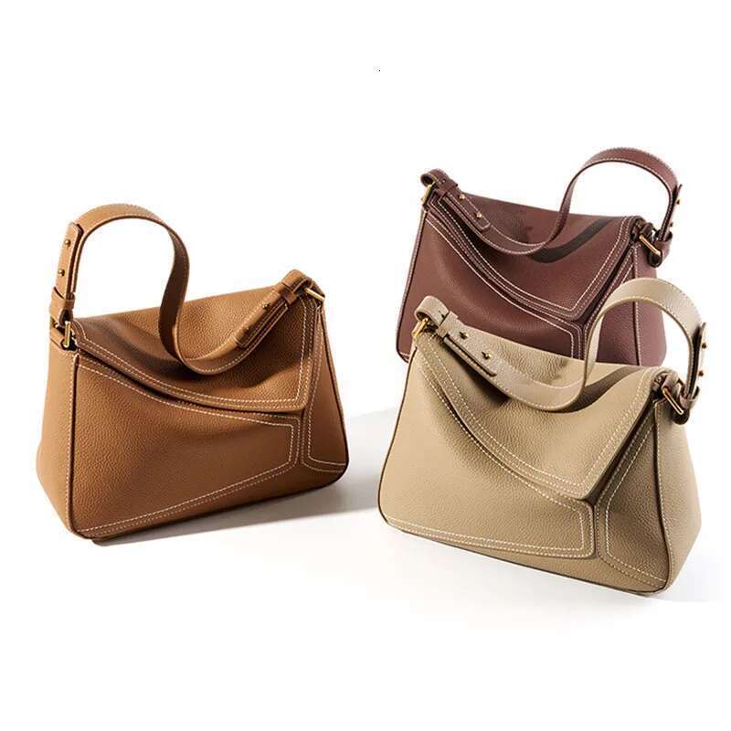 New Design Handbags Female Crossbody Vintage High-End Geometry Genuine Cowhide Leather Women Fashion Underarm Bag