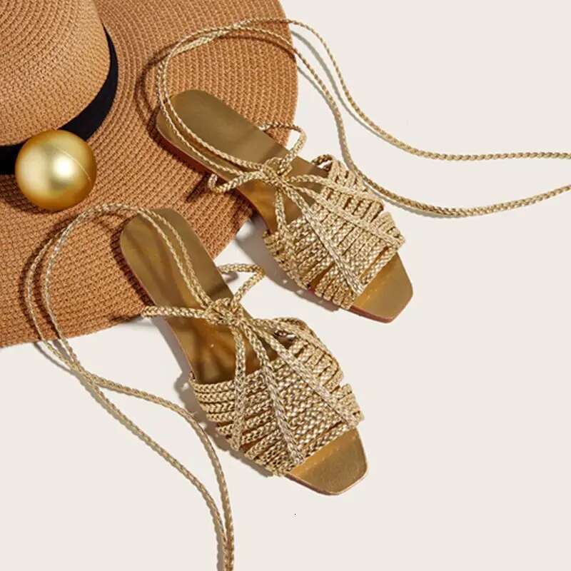 Fashion Womens Shoes 2025 All-Match Female Sandal Open Toe Large Size Strappy Heels New Girls Flat Peep Summer Big Beige
