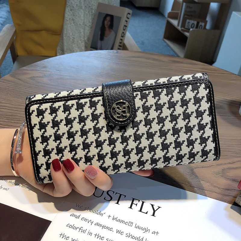 2024 New Genuine Leather Women Wallets Houndstooth Embroidery Long Wallet Excellent Cowhide Billfold For Cell Phone Clutch Bags W251114