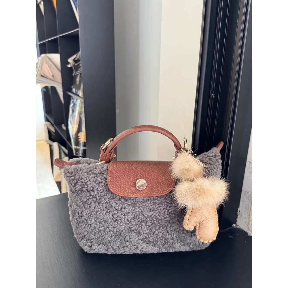 Women's Bags Lamb Cowhide Mini Dumpling Cute Handheld Hairy Bun for Women New Versatile Single Shoulder Crossbody Bag