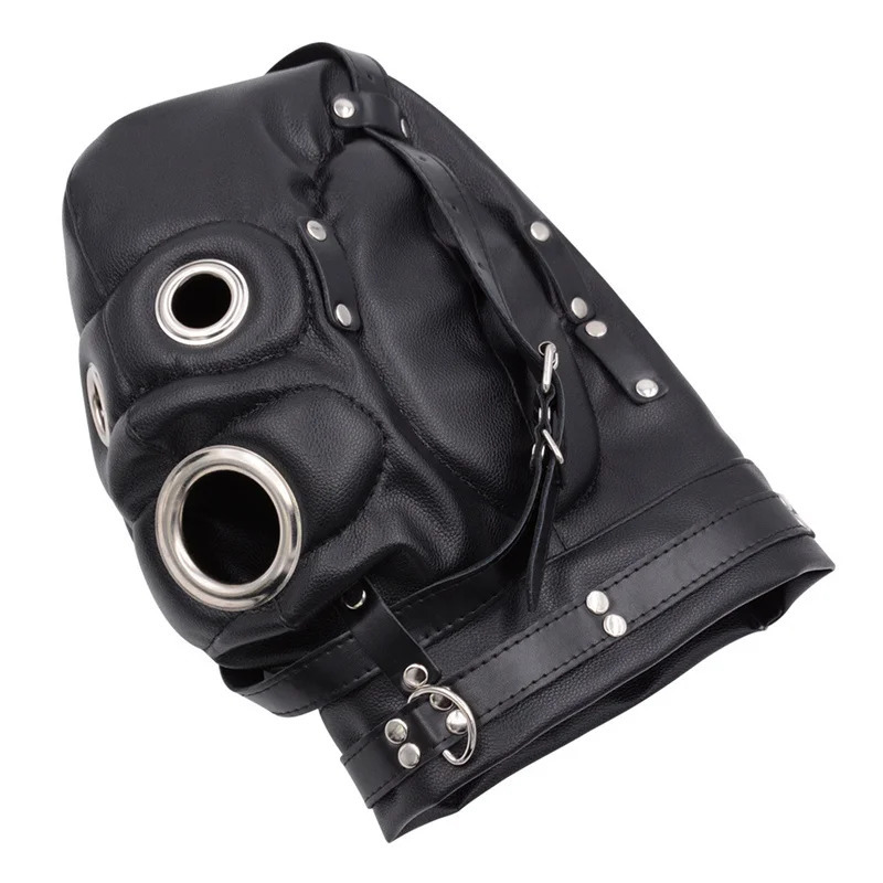 Black Sexy PU Leather Bondage Hood Metal Buckle Punk Eye Masks for Adults Fetish Cosplay Costumes Party Games Full Covered Masks 250410