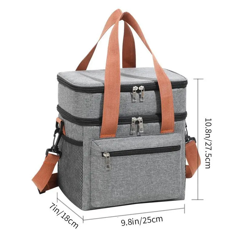 Multifunctional Double Layers Tote Cooler Lunch Bags for Women Men Large Capacity Travel Picnic Lunch Box with Shoulder Strap 250407