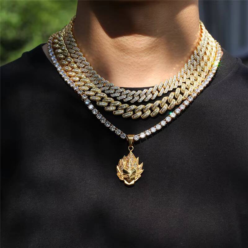 In Stock Luxury Jewelry Prong Setting 12mm Two Rows VVS Iced Out Moissanite Diamond White S925 Sterling Silver Cuban Link Chain