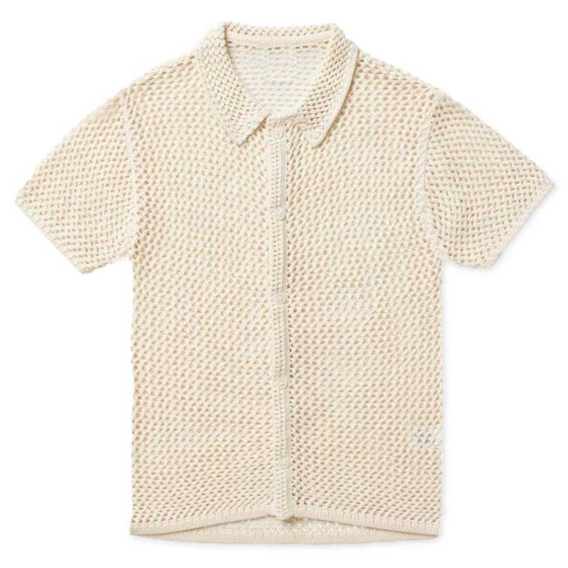 Hollow knit jacket shorts set womens short top V-neck button casual beach cardigan shorts set holiday chic 2025 summerXJ250414