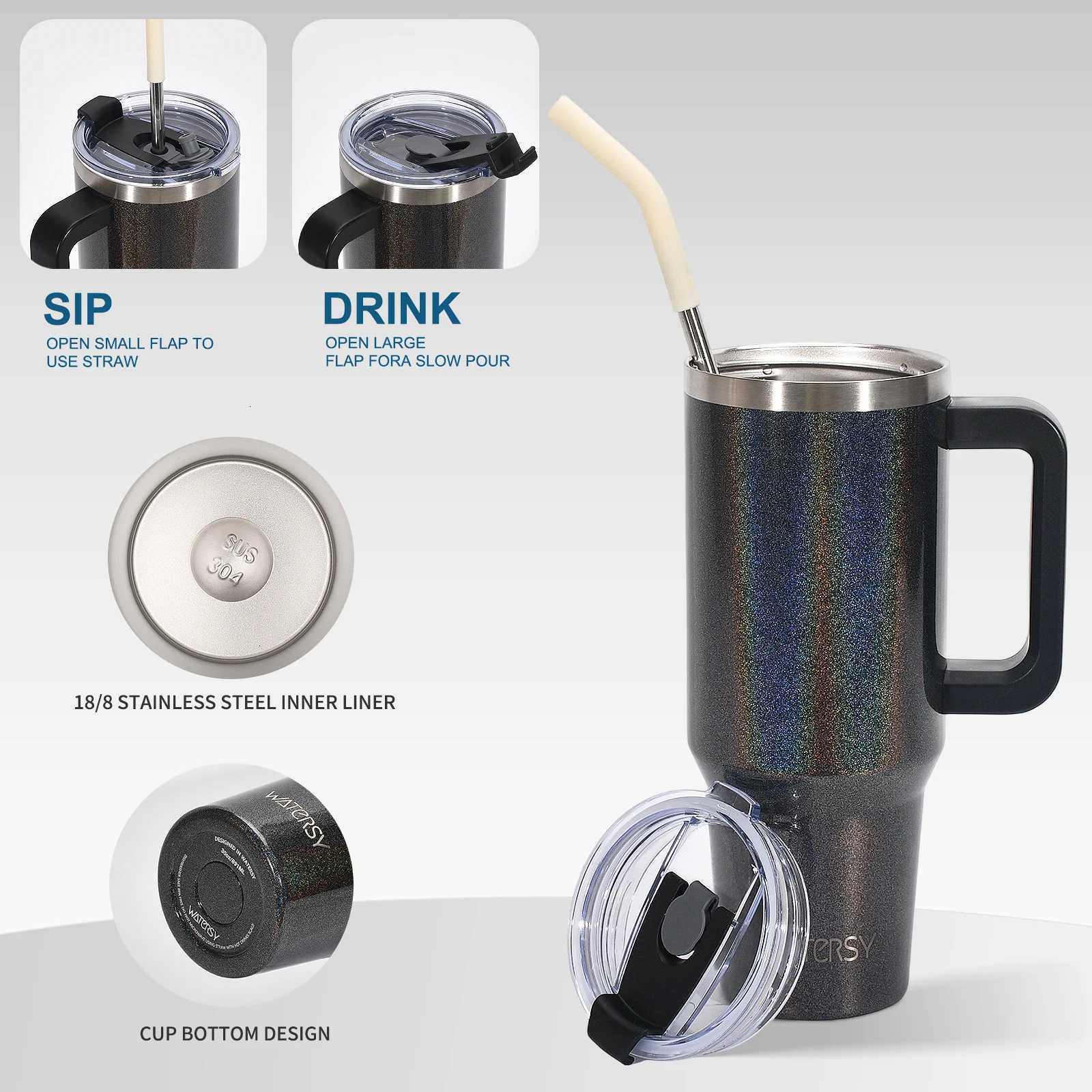WATERSY 30/40oz Tumbler Large Capacity Thermal Cup Stainless Steel Insulated Mug with Handle Straw Double Wall Vacuum Flask C251114