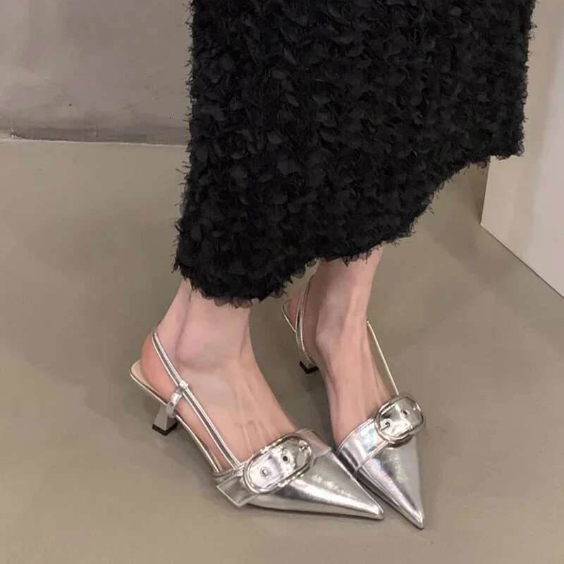 Mid Heels Pointed Toe Sandals Women Shoes Designer 2024 New Walking Slippers Summer Casual Party Pumps Mujer atillas Slides