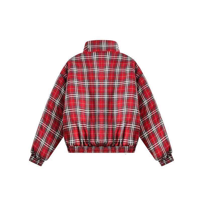 Women's Wear Reversible Parkas Men Women Vintage Color-Blocked Lattice Thickened Jackets Stand-Up Collar Warm Loose Coats Winter Couple Tops