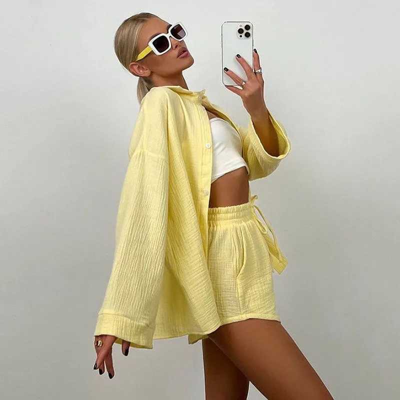 Colorful Plus Size Loose Cnady Color Two Piece Short Set Bouse+Wide Leg Shorts Summer Spring New Two Piece Shorts SetXJ250414