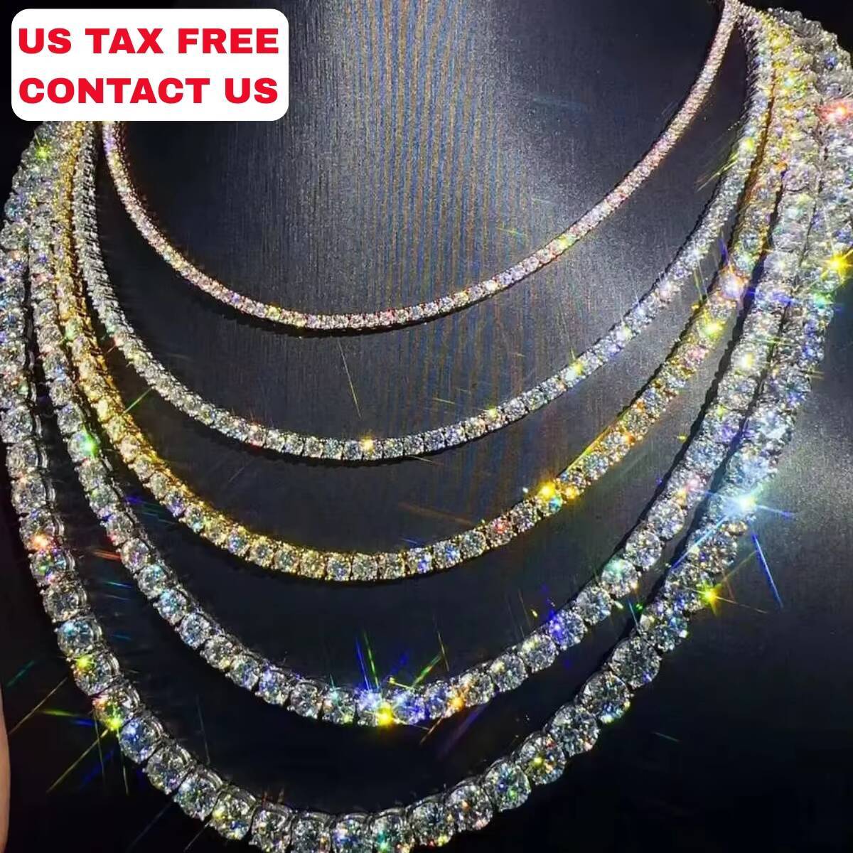 Luxury VVS D Moissanite Tennis Chain Hip Hop 925 Silver 3mm 4mm 5mm Tennis Bracelet Necklace Fashion Gold and White Jewelry