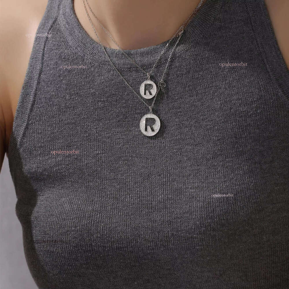 Fashion R Moissanite charm necklace, pure sier electroplated letter necklace