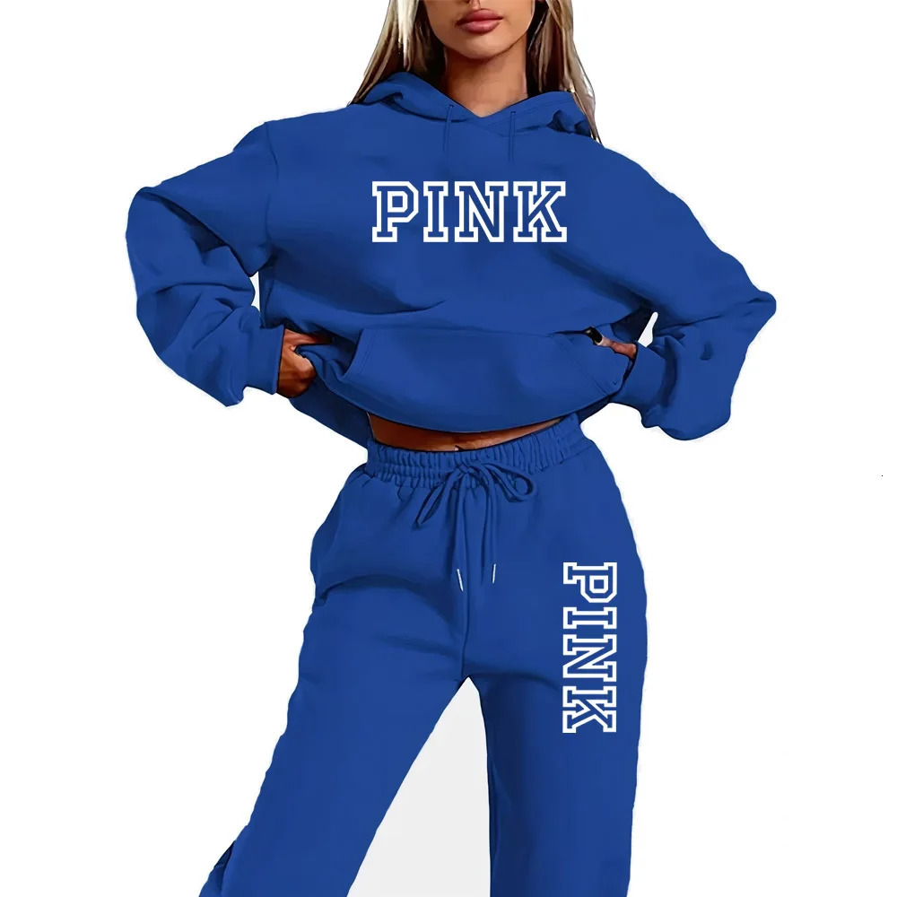 Pink womens hooded sweatshirt and leggings set 2piece 250414