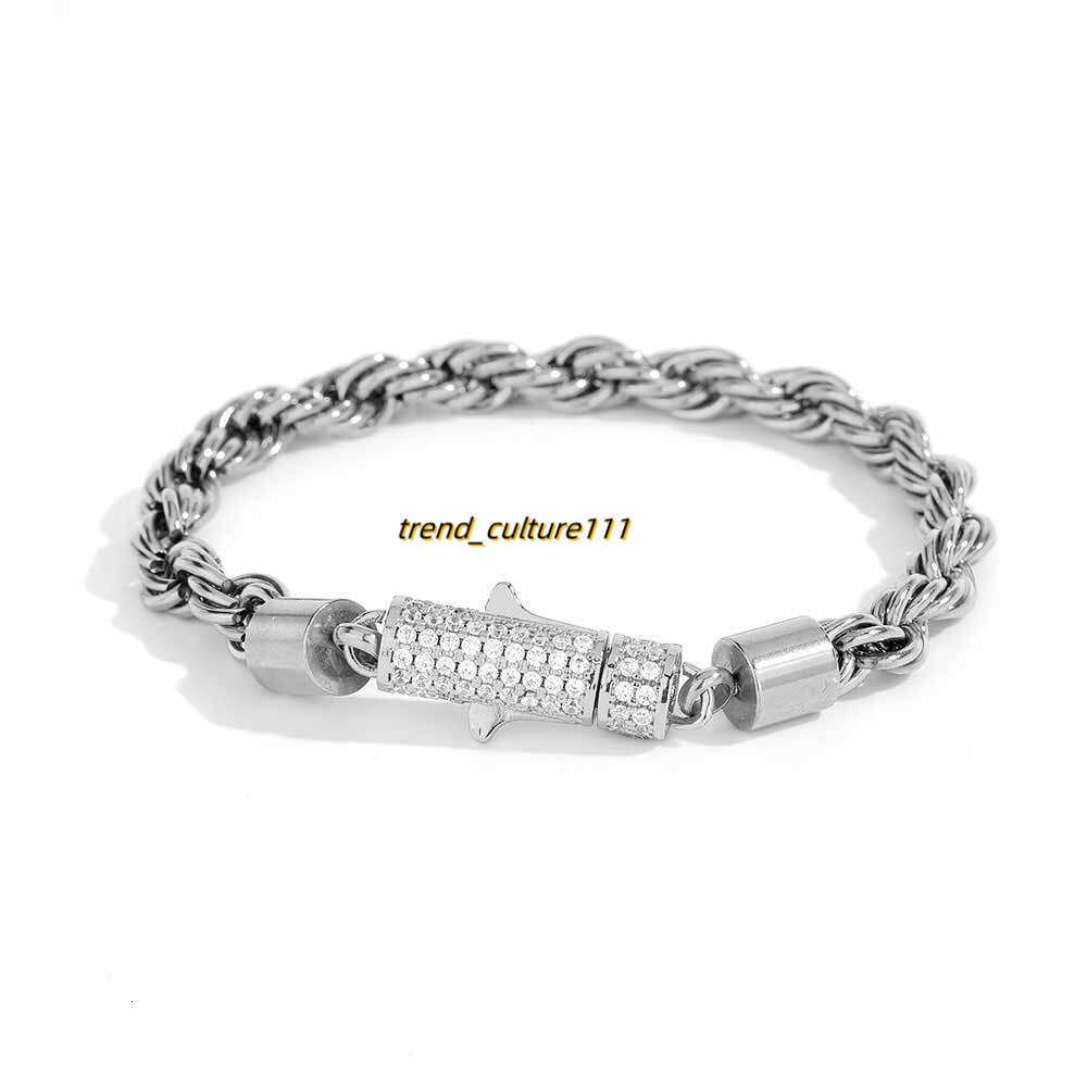 6mm dia inlaid stainless titanium steel jewelry Fried Dough Twists chain gold men's bracelet accessories