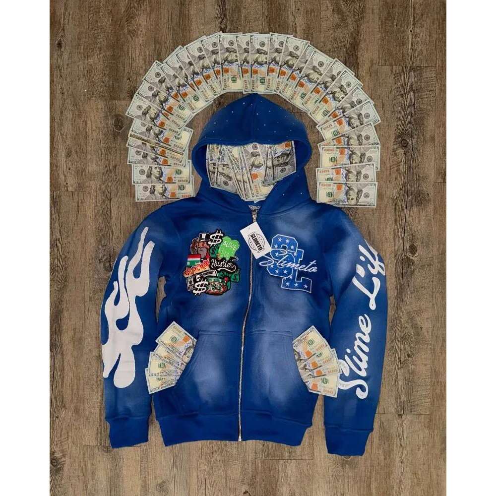 Haruku Trend Brand Casual Loose Oversized Zipper Hoodie Men Y2k Gothic Retro Letter Flame Embroidered Sweatshirt Jacket Women