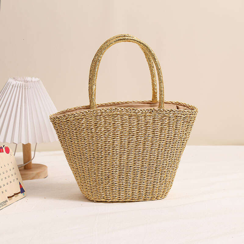 Handmade Beach Bag Korean Gold And Silver Grass New Fashionable Solid Color Woven Women's Vacation Beach Bag, Niche Handbag Kq2