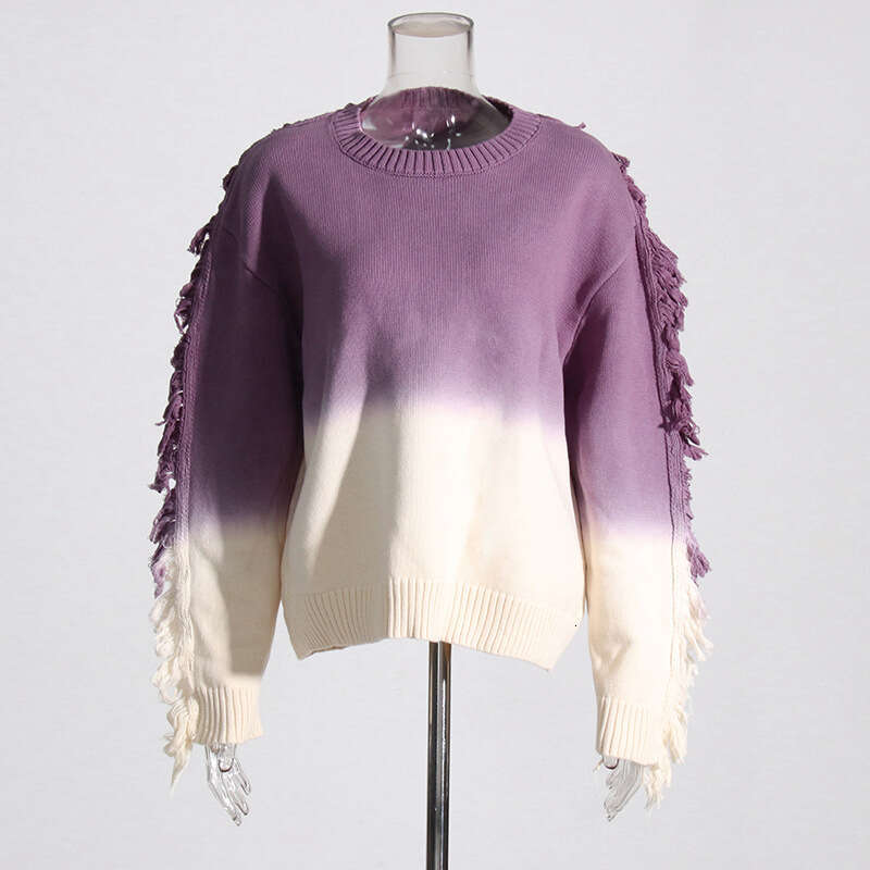 Designer Fashion Forward Long Sleeve Knit Sweater Featuring a Rounded Neck and Roughened Edges Perfect for 2025 Early Spring