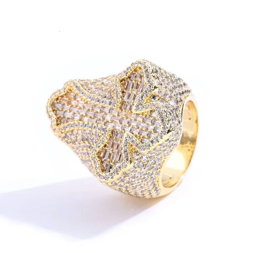 Factory OEM ODM Ready to Ship Fine Jewelry S925 Sterling Silver Fine Luxury Ring Moissanite Cross Ring Women Men Hiphop Ring