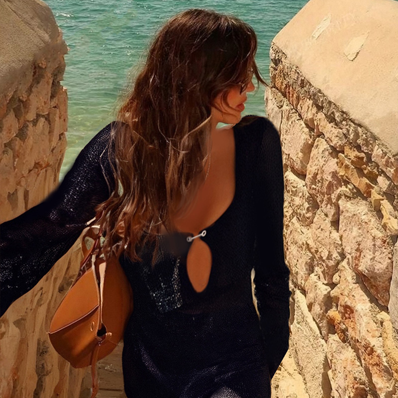 Nordic Style Crocheted Maxi Cover-Up for Women - Valentines Day Special Edition with Sexy Design----NBS045