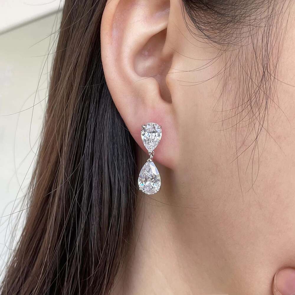 GRA Certified Waterdrop Moissanite Drop Earrings for Women Double Pear Cut Diamond Ear Stud 925 Sterling Silver Fine Jewelry