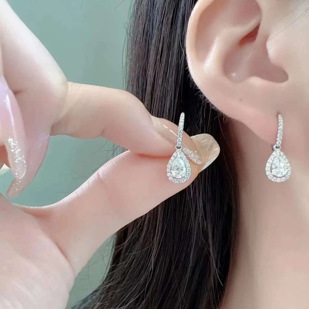 1carat Waterdrop Moissanite Hoop Earrings for Women D Color Pear/Heart/Oval Cut Halo Diamond Earring 925 Sterling Silver Jewelry