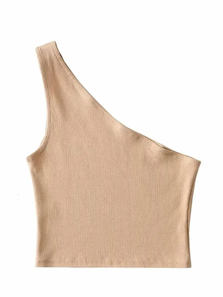 Single shoulder Cropped Tanks summer sleeveless Camis sexy Oblique collar elastic tight corset slim crop top tube women 250414Z