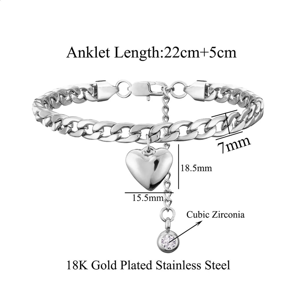 Womens ankle bracelet silver stainless steel Cuban chain ankle bracelet summer fashion leg chain beach ankle bracelet 250408