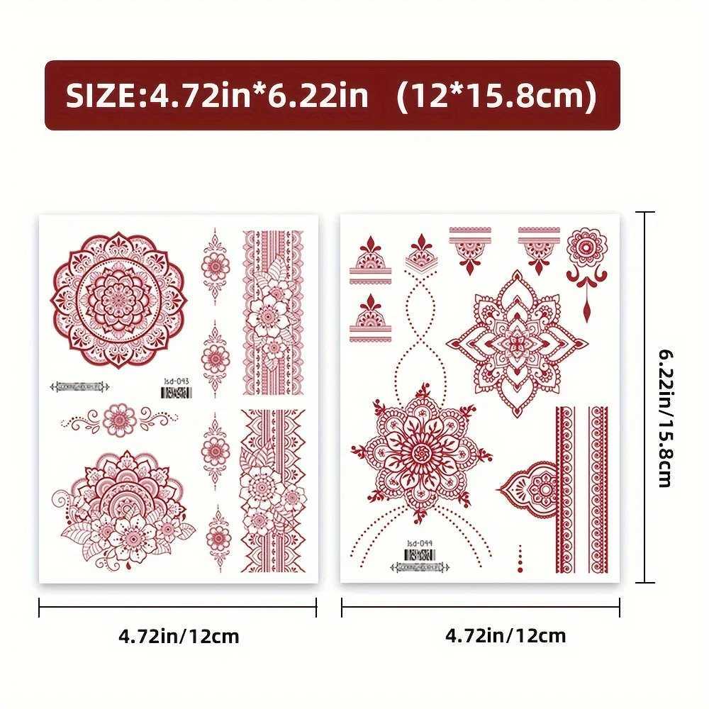 6 Red Fingernail Flower Temporary Tattoo Stickers Designed by Maroon Mehndi Waterproof Fake Tattoo Female Hand and Finger Tattoo Body ArtXJ25414