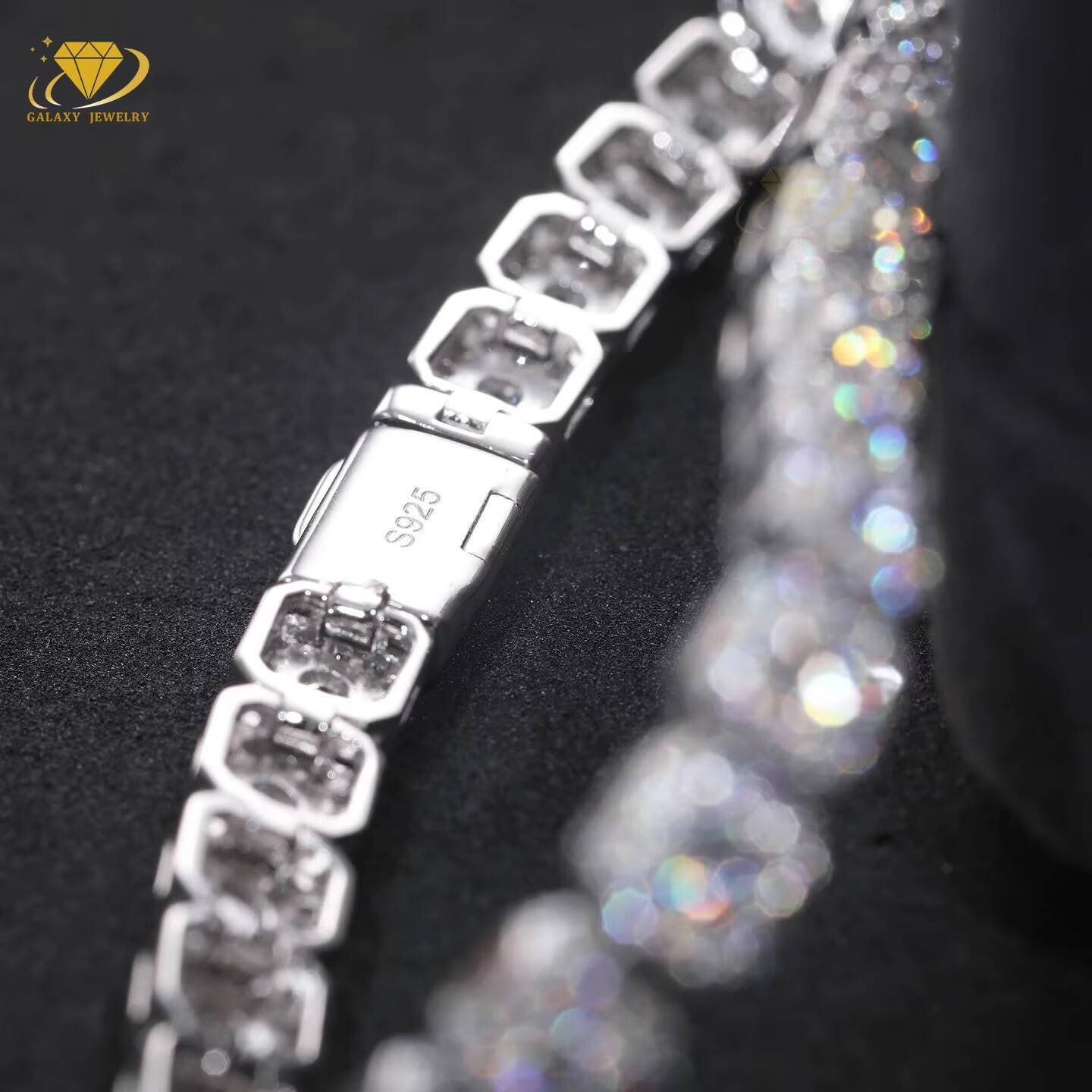 Fine 925 Pure Silver 12mm Iced Out VVS Moissanite Diamond Gold Plated Solitaire Cluster Tennis Chain Men Jewelry Hiphop Necklace