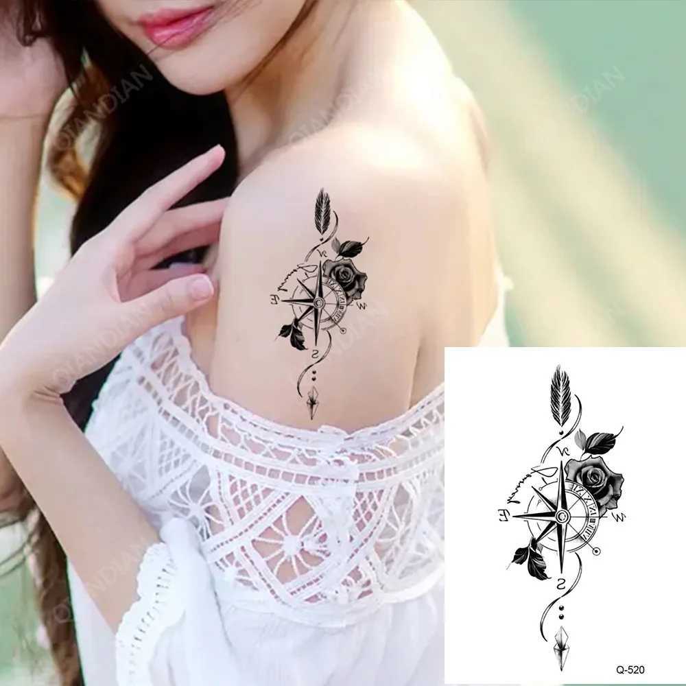 Small temporary tattoo waterproof black rose butterfly arrow flower wings Maori snake female art wrist fake mini stickerXJ25414