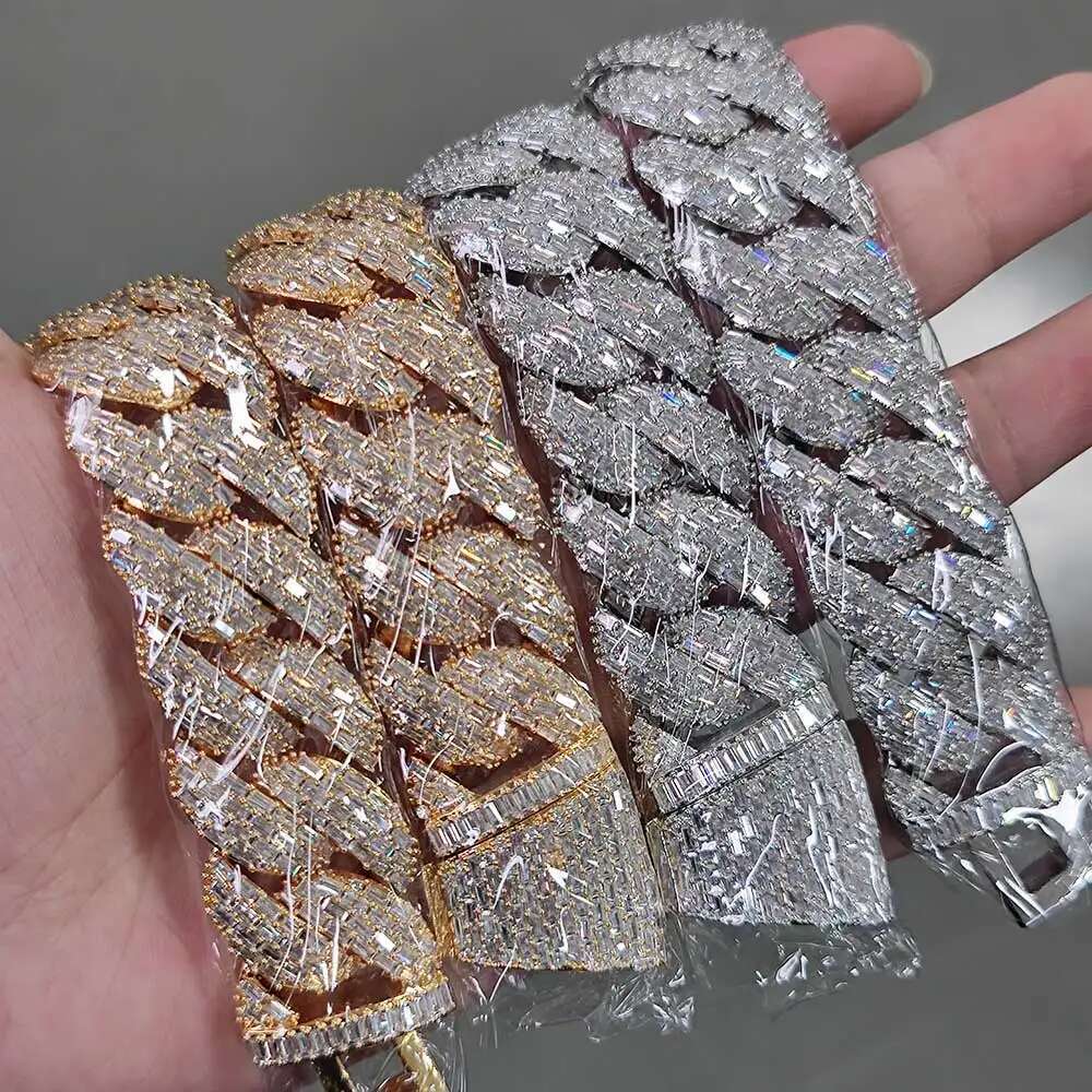 Hip Hop Jewelry Custom 24mm 4 Rows Rectangle CZ Cuban Link Chain 18k Gold Plated Miami Iced Out Cuban Link Necklace For Men Gift