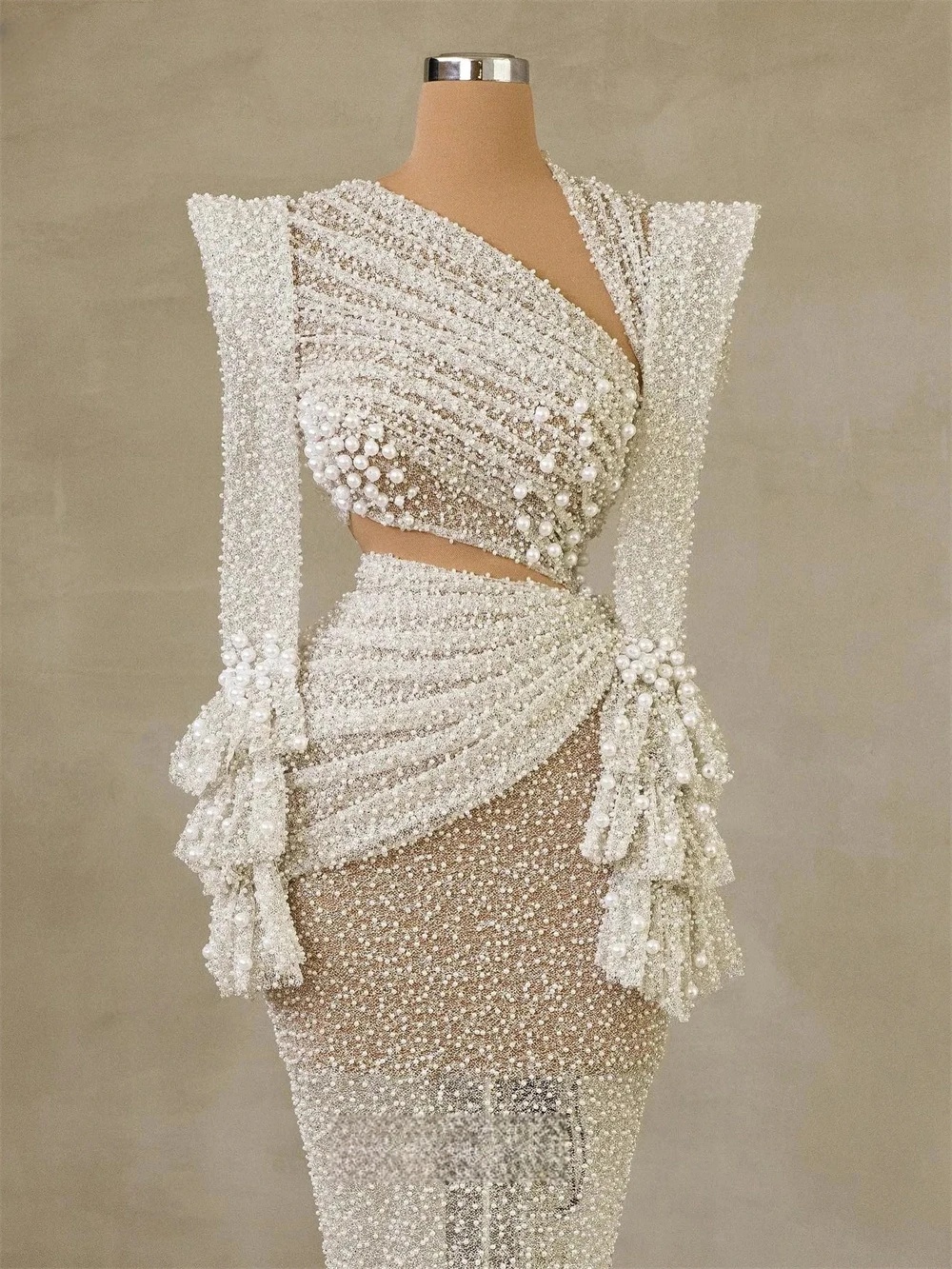 Glitter Beaded Lace Mermaid Wedding Dresses Sexy Long Sleeve Bridal Gown Sequined Pearls Customized Robe De Mariee