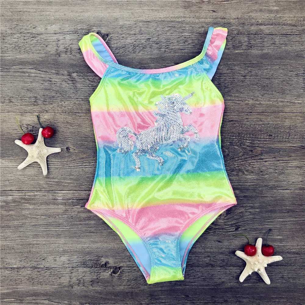 Unicorn Children Swimwear Rainbow Print Girls One Piece Children Swimsuits Girls Swimsuit Kids Bathing Suit 3-8 Years Sequins 21W251113