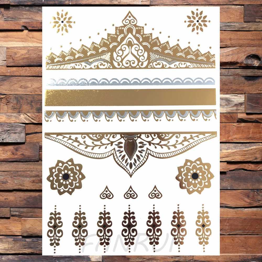 Real nail flower lace temporary tattoo suitable for female adults fake jewelry pendant moon tattoo sticker gold hand water transfer tattooXJ25414