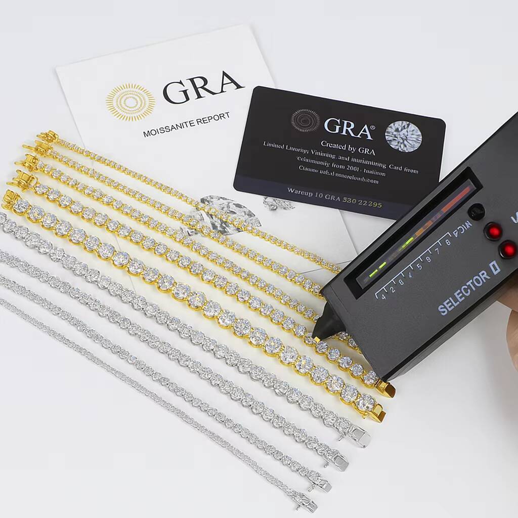 Factory Price White GRA Moissanite Tennis Chain Bracelet Ice Out 925 Silver Bracelet Hiphop Men Moissanite Bracelet