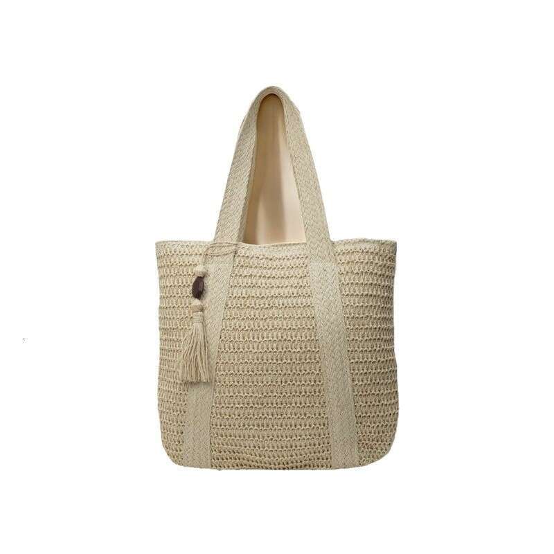 Handmade Beach Bag Women's Simple Large Capacity Lightweight Bucket Beach Trendy Grass Woven New Hand-Held Shoulder Bag Kq2