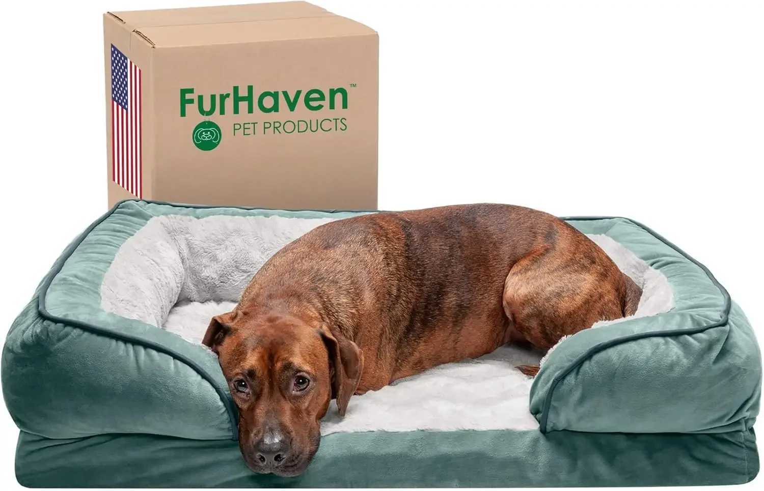 Memory foam dog bed for large/medium dogs with removable raised and washable cover suitable for dogs up to 55 pounds - plush and velvet waves P X25041