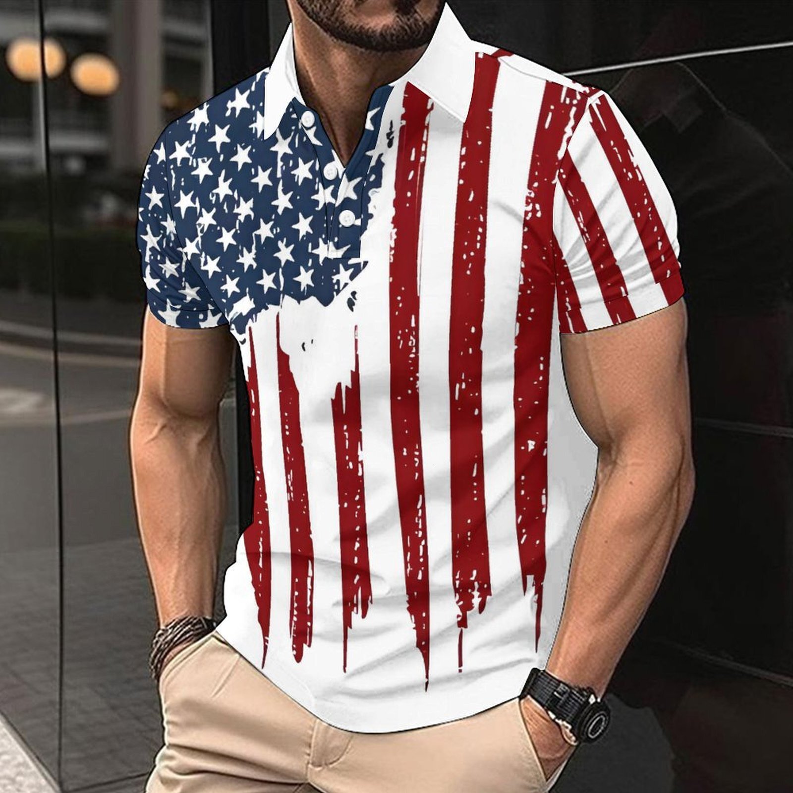 2025 new lapel sport polo shirt for summer fashion casual graffiti printed short sleeved men's T-shirt