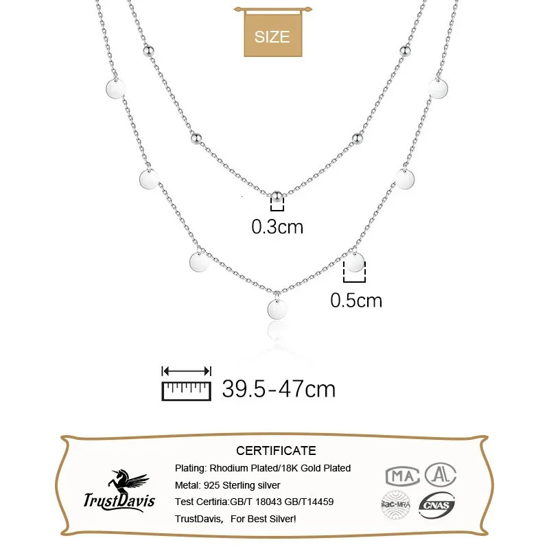 TrustDavis Real 925 Sterling Silver Double Layer 5mm Wafer Beads Choker Necklace For Women Wedding Fine Jewelry DA3000 250407