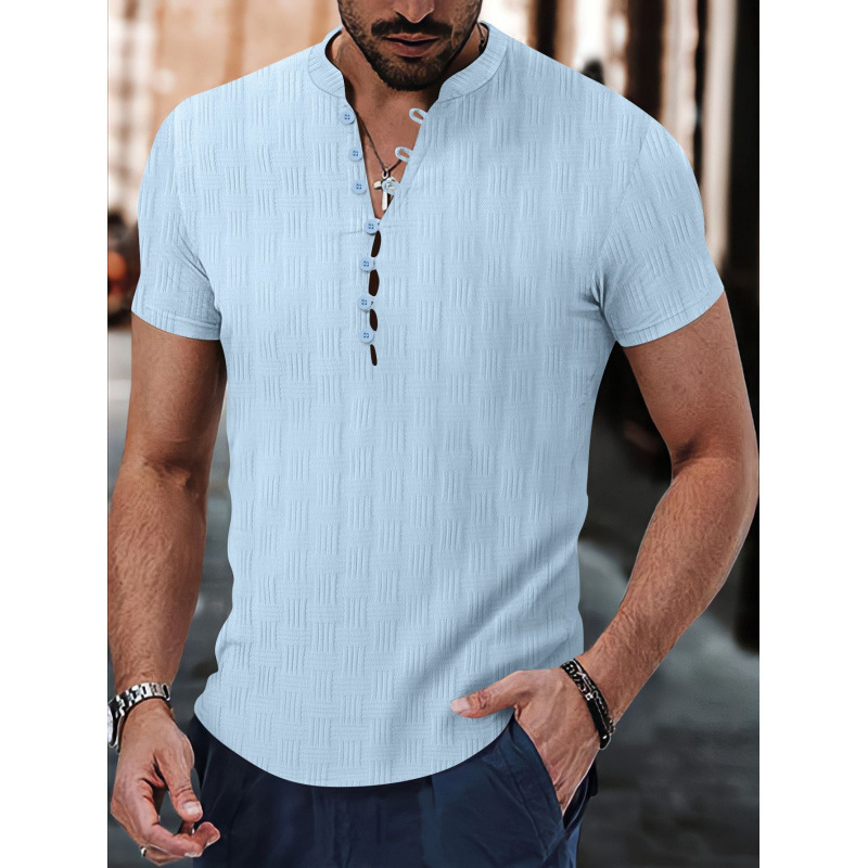 2025 mens jacquard casual lining polo shirt plain collar summer casual clothing