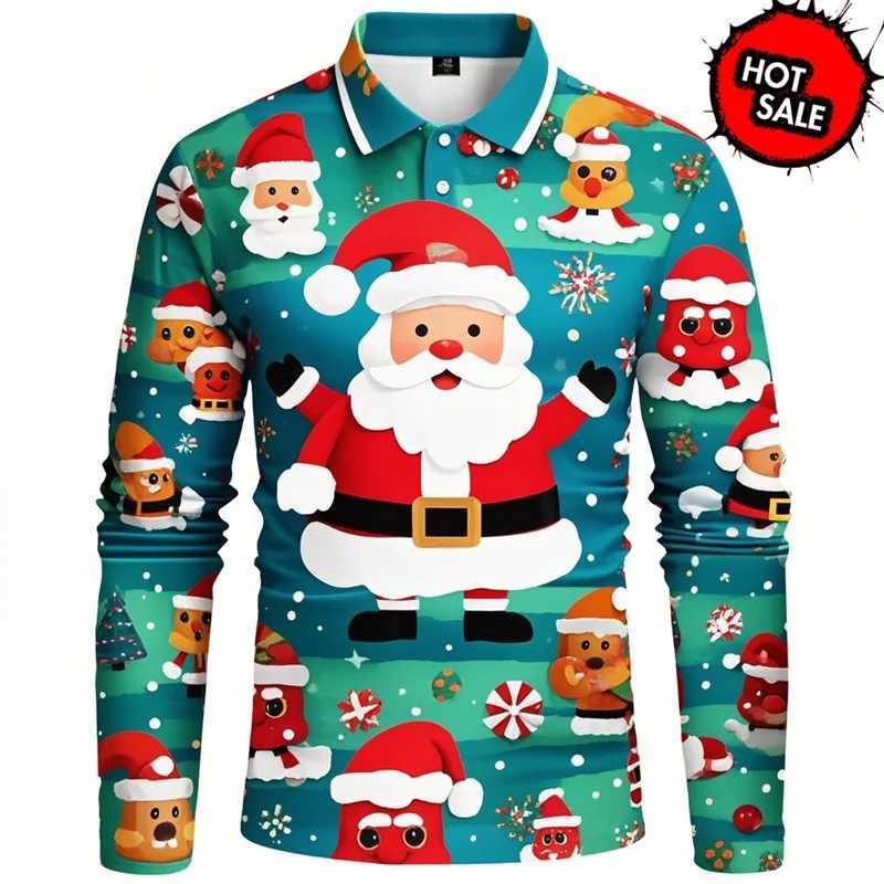 Cool 3D printed Christmas polo shirt for men Ropa Hombre casual floral long sleeved Chilon streetwear fashion button polo shirt W250414