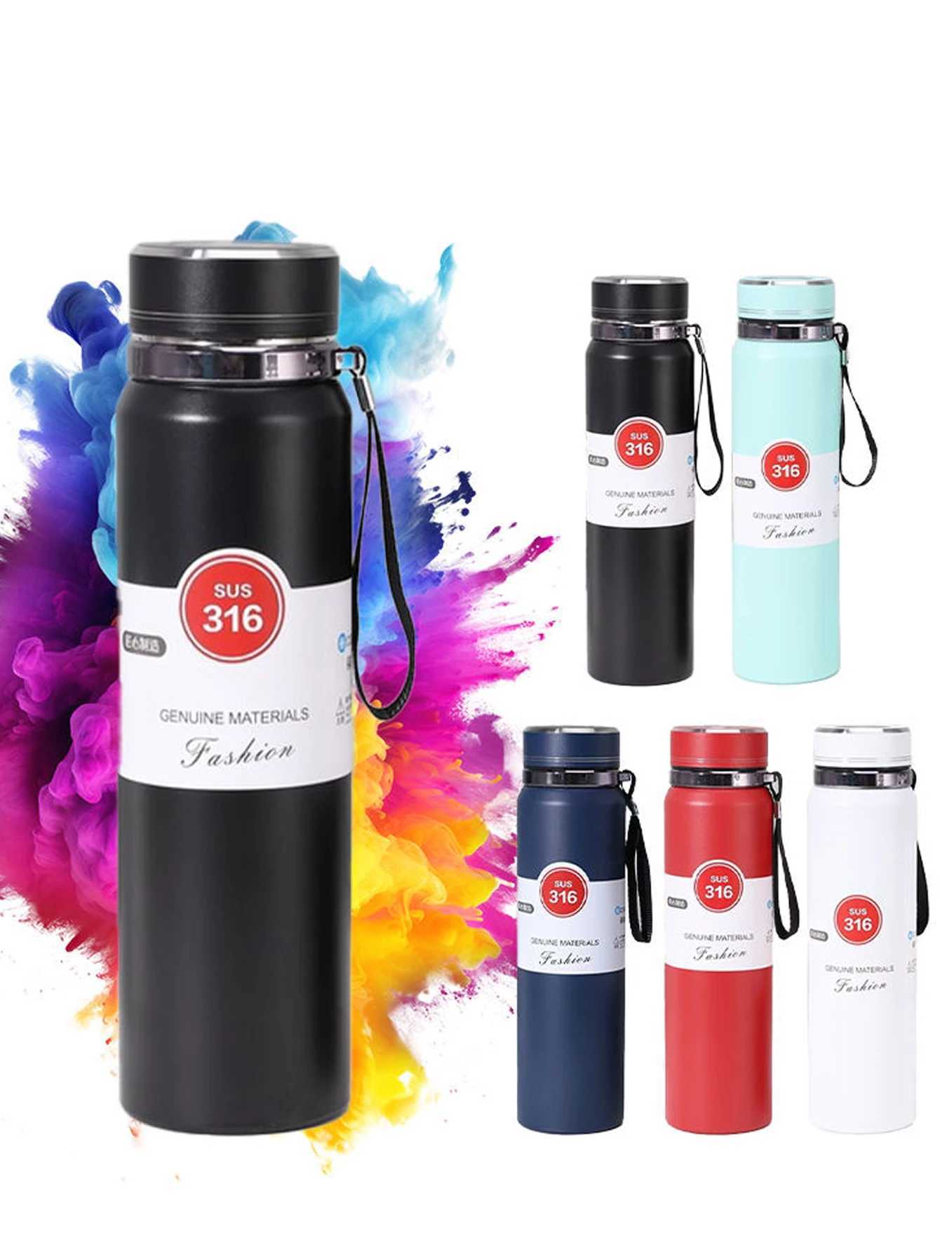 1pc 1000ml stainless steel insulated water cup coffee pot outdoor cup double-layer waterproof cup C251114