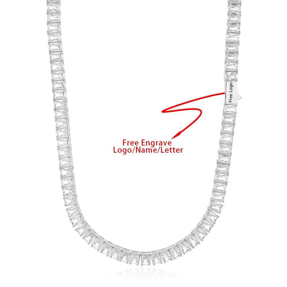 Hip Hop Iced Out Tennis Chain Necklace New Brass CZ 6mm Bling Rectangular Zircon Tennis Necklace Men Womens Free Laser