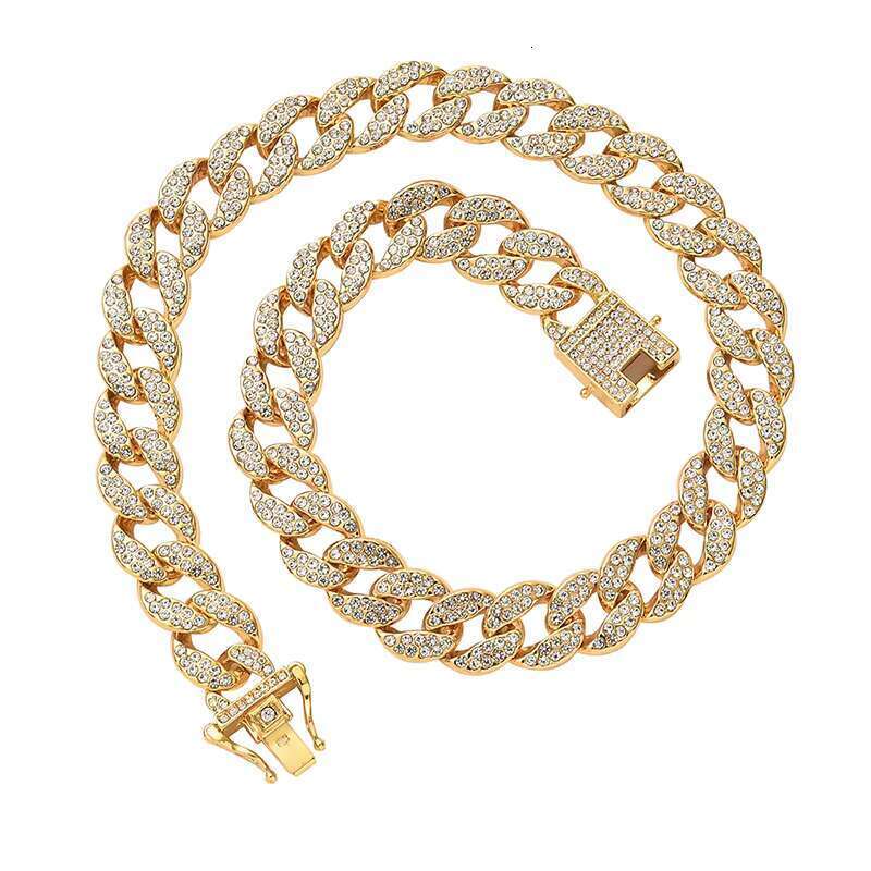 DHcollections Full Dia 15mm Cuban K Chain Necklace Zinc Iced Out Rhies Hiphop Jewelry