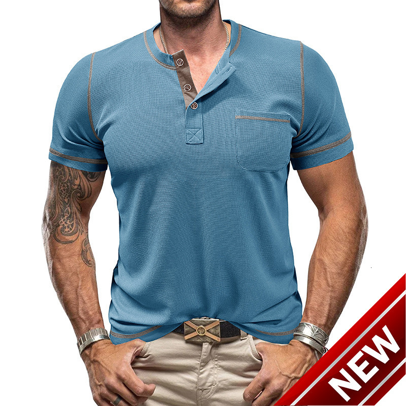 American Henry shirt mens waffle short sleeved mens T-shirt summer mens base shirt