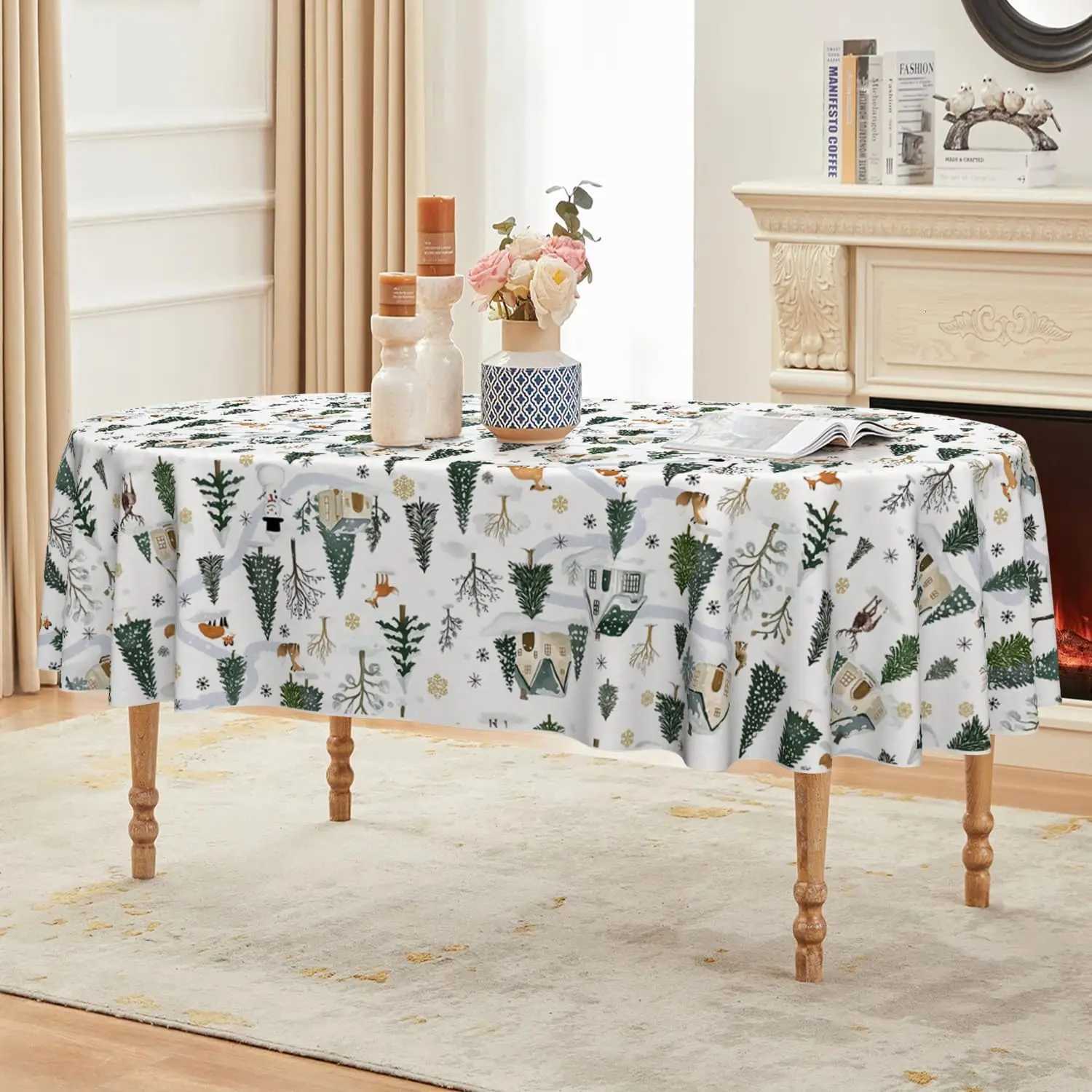 Christmas Christmas Tree Snowman Deer Polyester Tablecloth for Table Decor Winter Xmas Kitchen Dining Table Cloth Christmas Decorations Y251113