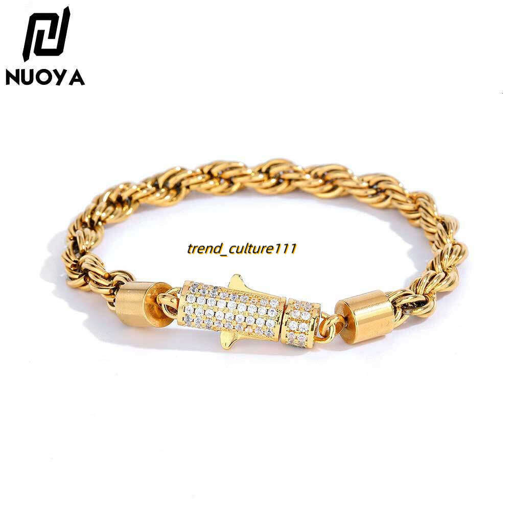 6mm dia inlaid stainless titanium steel jewelry Fried Dough Twists chain gold men's bracelet accessories