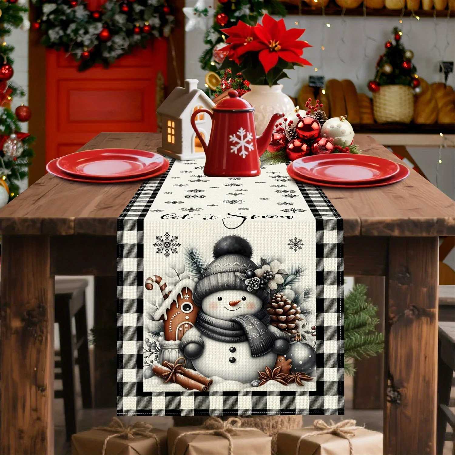 Christmas Christmas snowman running table man holiday table flag linen Christmas party waterproof tabletop decoration ideal gift Y251113