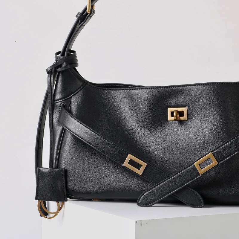 2025 Chic Lock Buckle Belt Tote Bags Women Design Belair Large Capacity Underarm Genuine Leather Elegant Shoulder Bag