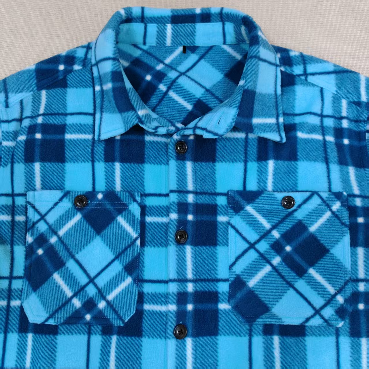 Men's Blue Plaid Flannel Loose Casual Shirt with Button cuffs Curved hem for Daily Casual Streetwear
